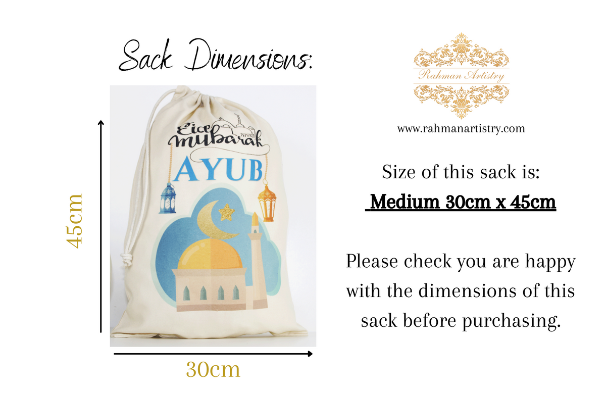 personalised eid sack, eid gift bag, eid gift for kids, eid gift ideas