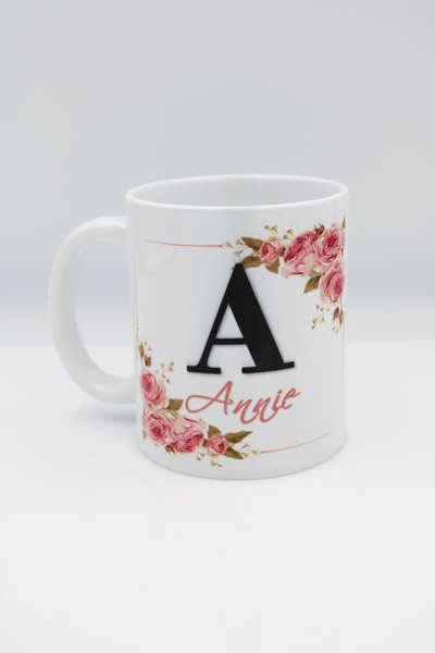 Pink Floral Initial Mug