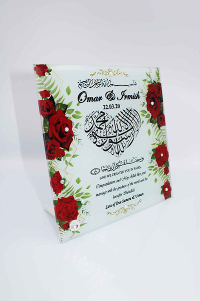 Wedding Glass Frame - Red Rose